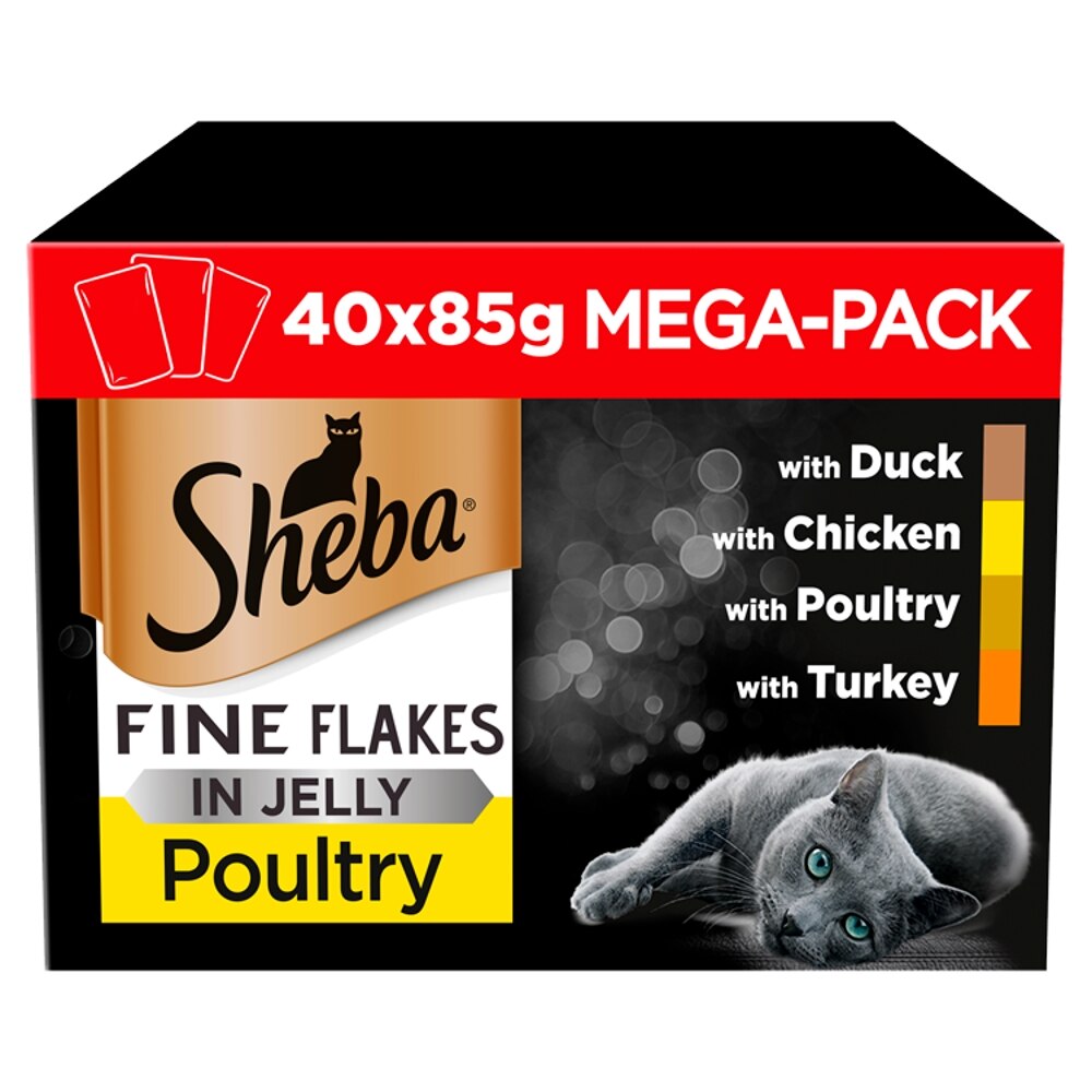 Sheba Fine Flakes Poultry Cat Pouches in Jelly - 40 x 85g